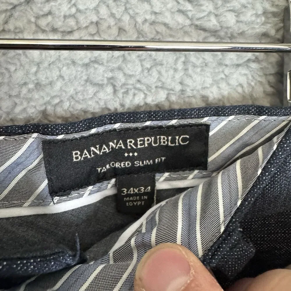 Banana Republic Pants Men’s 34x32 Blue‎ Tailored Fit Cotton Dress Flat